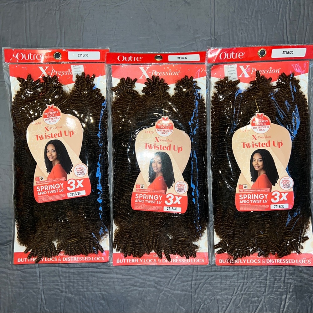 NWT Outre Crochet Braids X-Pression Twisted Up 3X Springy Afro Twist 16" 3 packs